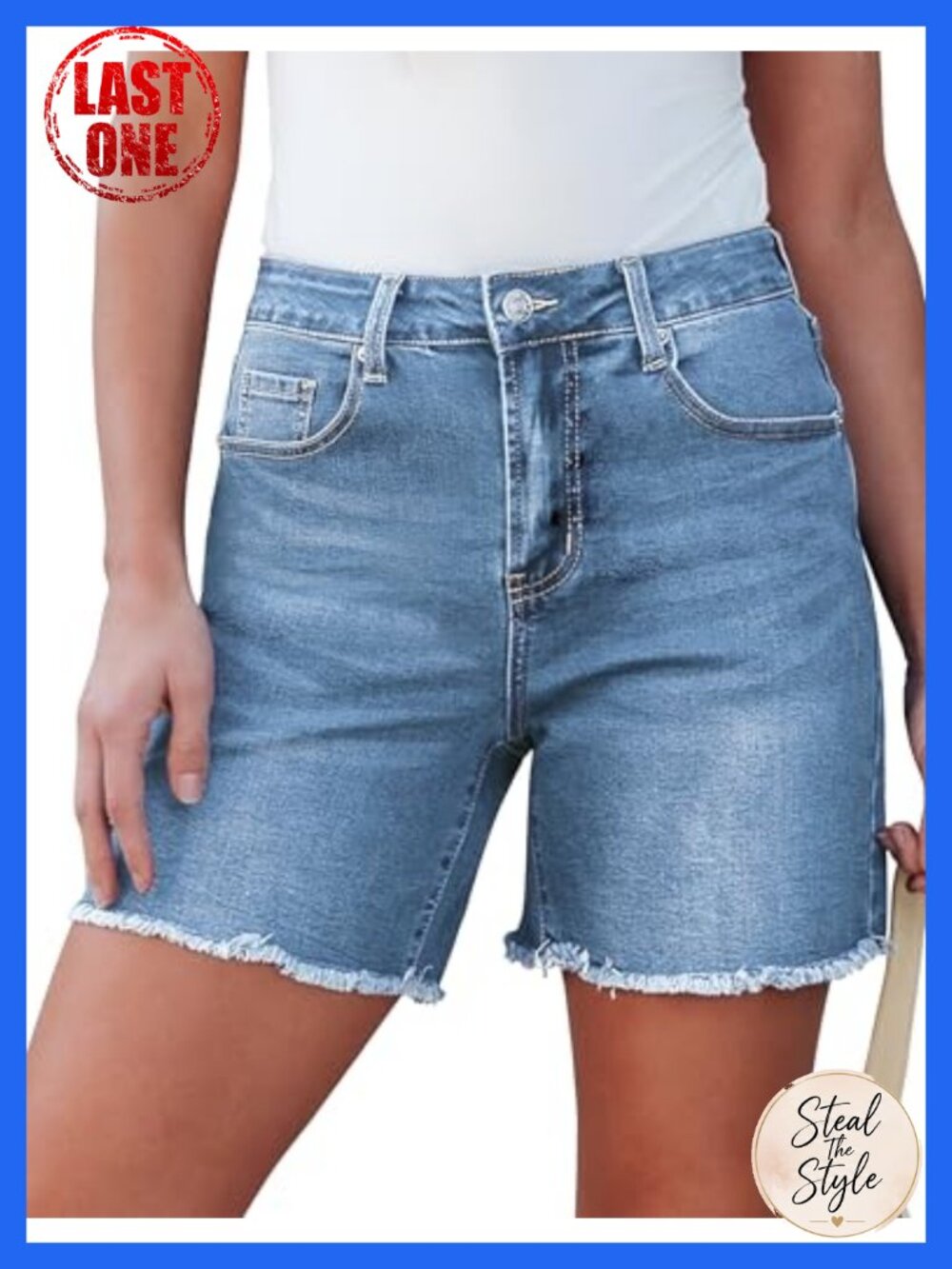 Women's High Waisted Stretchy Jean Shorts with Raw Hem 6" Inseam